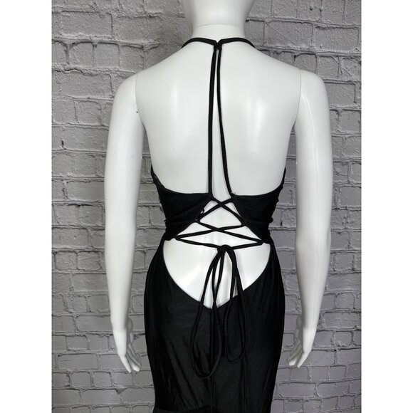 La Femme Womens Black sz 10 V-Neck Sexy Back Fitted Front Slit Maxi Gown Dress - Picture 11 of 13